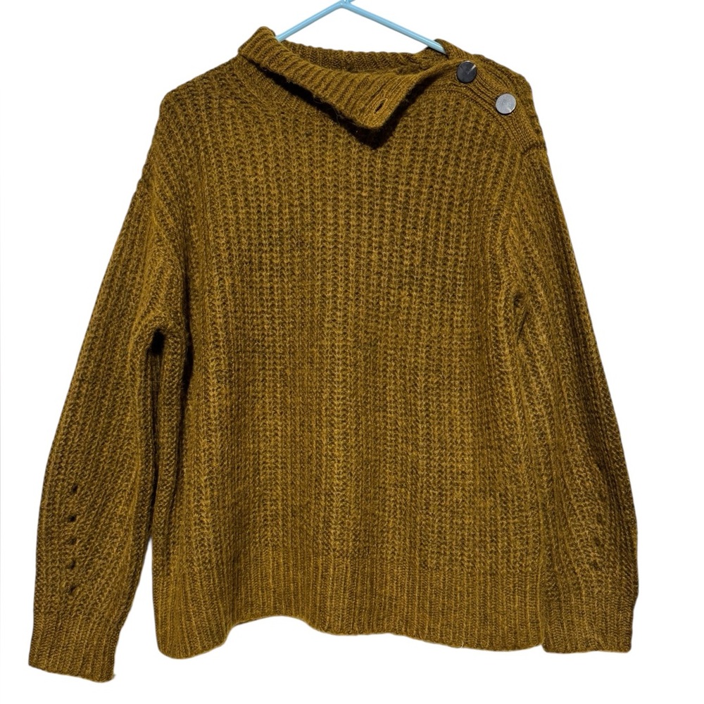 J Crew Ribbed Chunky Knit Wool‎ Alpaca Sweater Size S Brown Green Cozy Mock Neck